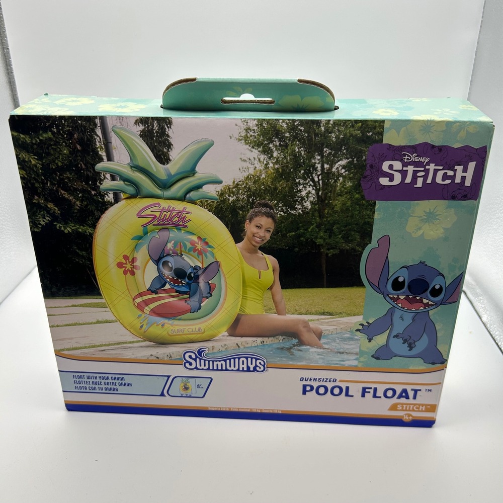 Swimways Disney Stitch Oversized Pool Float‎ Pineapple Surf Club Inflatable 48in